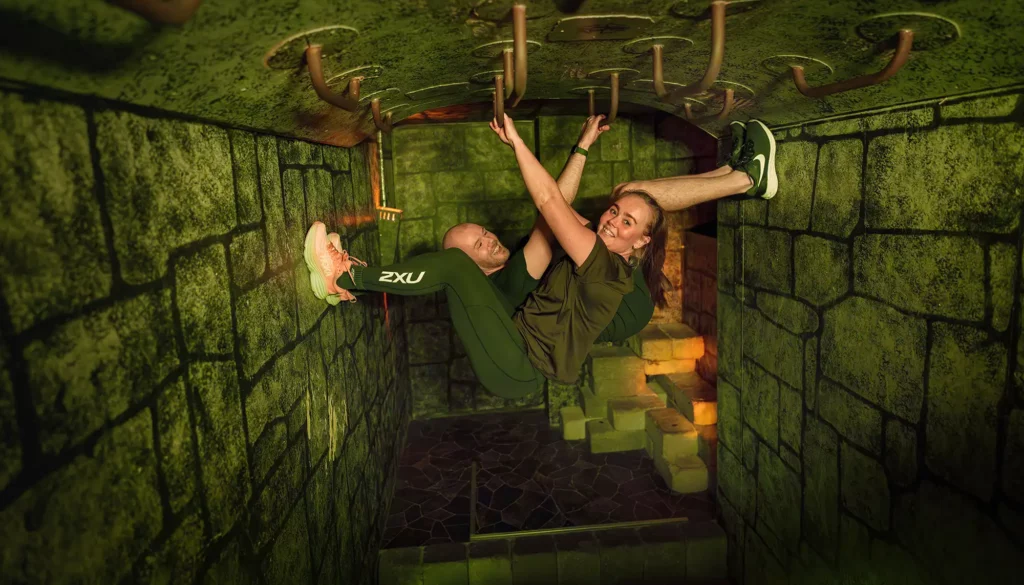 people hanging from ceiling