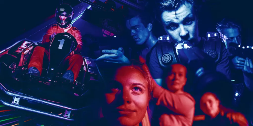 Gokart Laserspelare och personer som gör Boda Borg